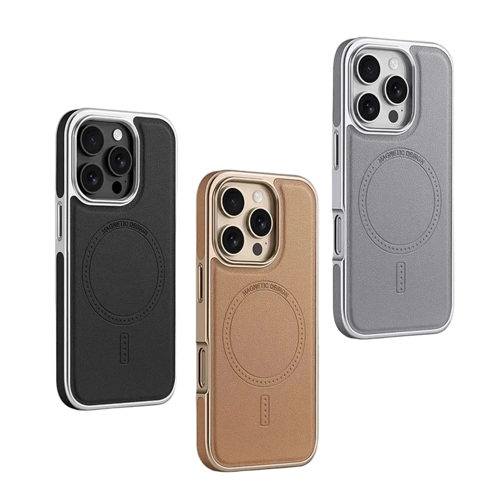 Luxus Plating Rahmen PU Leder Magnetische Hülle für iPhone 17