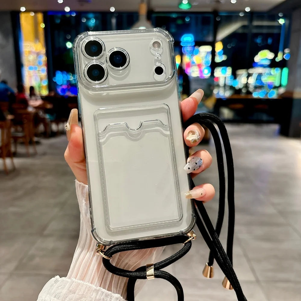 iPhone Kartenhülle mit Band – Klar & Praktisch
