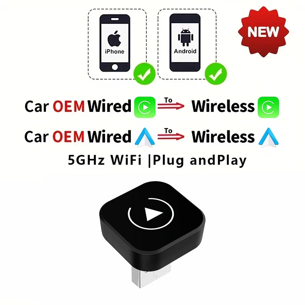 2-in-1 KI Adapter CarPlay Android Auto kabellos