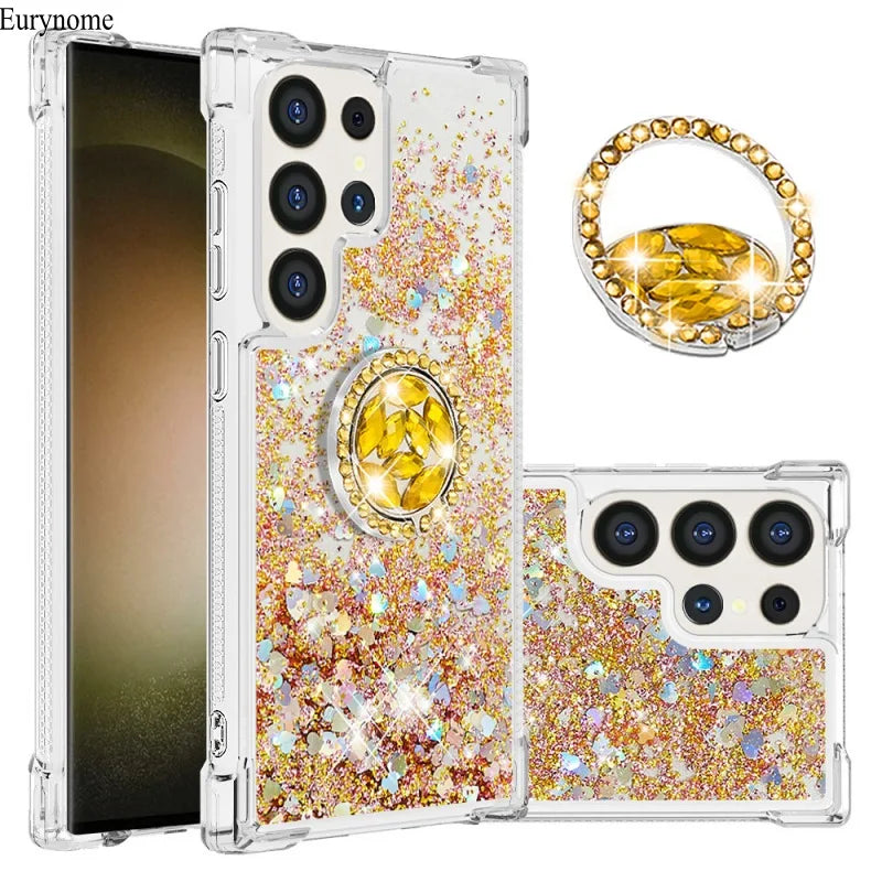 Treibsand Glitzer Hülle mit Ring für Galaxy S25 Ultra