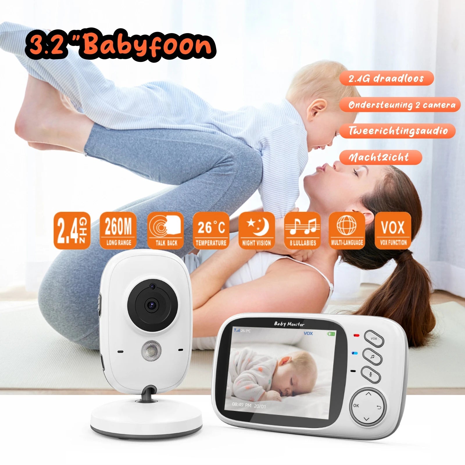 Babyphone 2,4G mit LCD Display und Nachtsicht