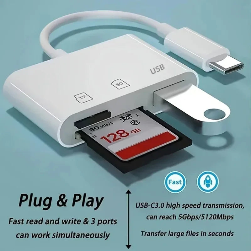 3-in-1 USB-C Kartenleser für SD TF CF