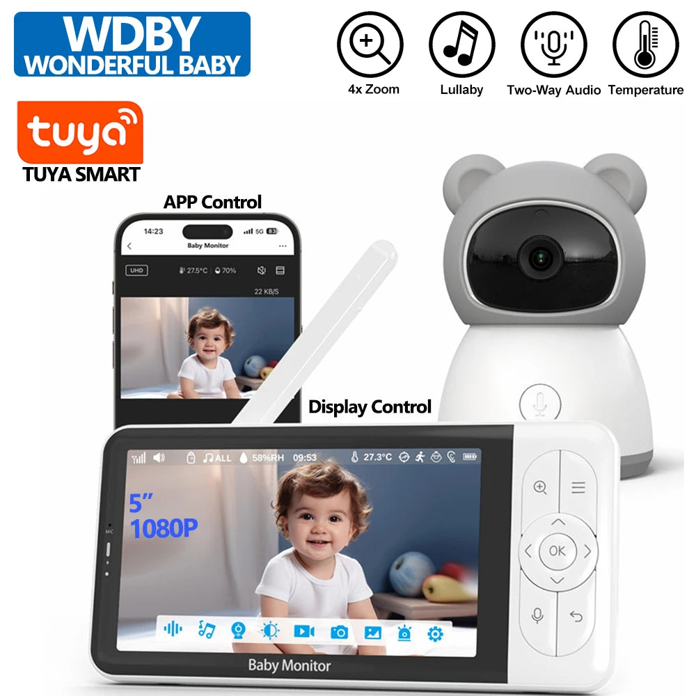 1080P baby monitor with 5-inch display and temperature