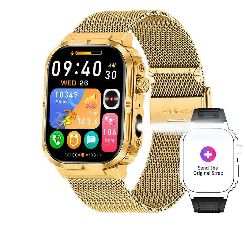 Outdoor Smartwatch 2024 mit LED-Taschenlampe & Bluetooth-Anruf – Wasserdicht, Sport & Fitness