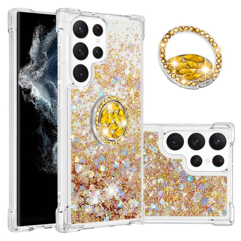 Treibsand Glitzer Hülle mit Ring für Galaxy S25 Ultra