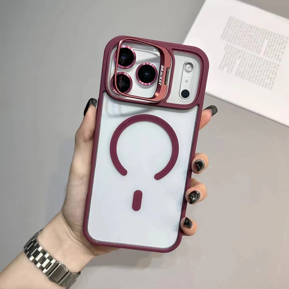 Transparent MagSafe case for iPhone 17 with holder