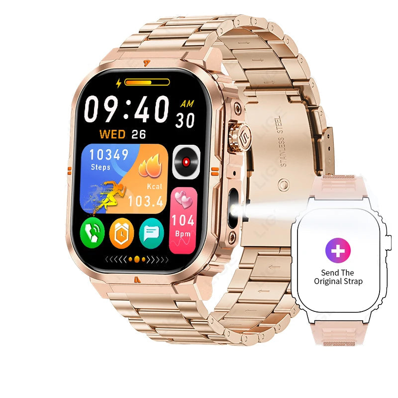 Outdoor Smartwatch 2024 mit LED-Taschenlampe & Bluetooth-Anruf – Wasserdicht, Sport & Fitness