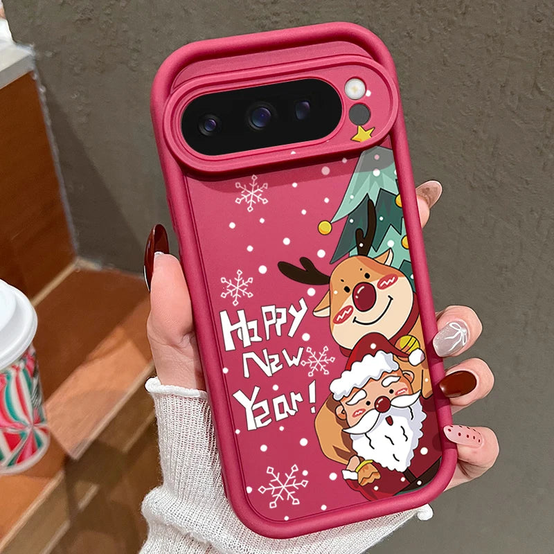 Weihnachts Silikonhülle für Google Pixel 7 und 8 stoßfest flexibel mit Schneemann und Elchdesign robuster Schutz für Winter und Alltag