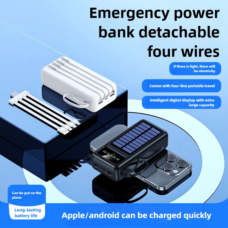 Solar power bank with LED light and portable battery