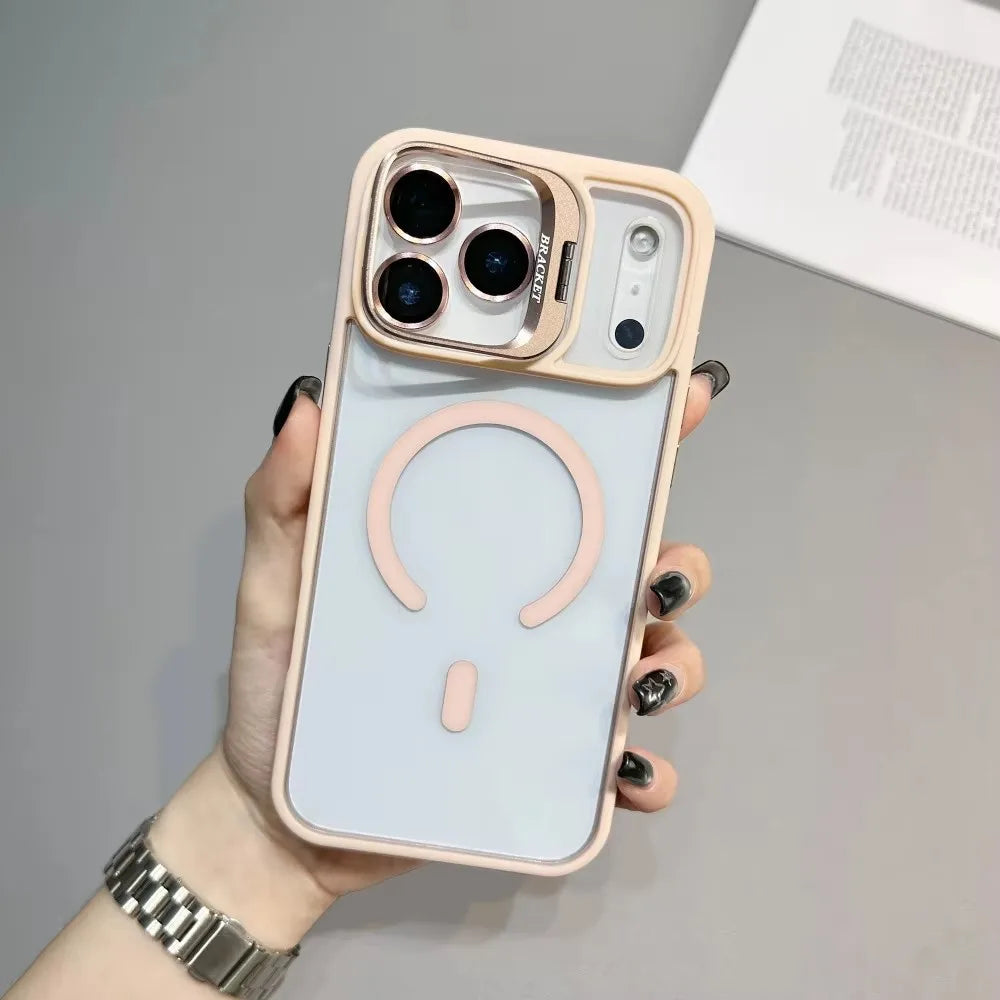 Transparent MagSafe case for iPhone 17 with holder