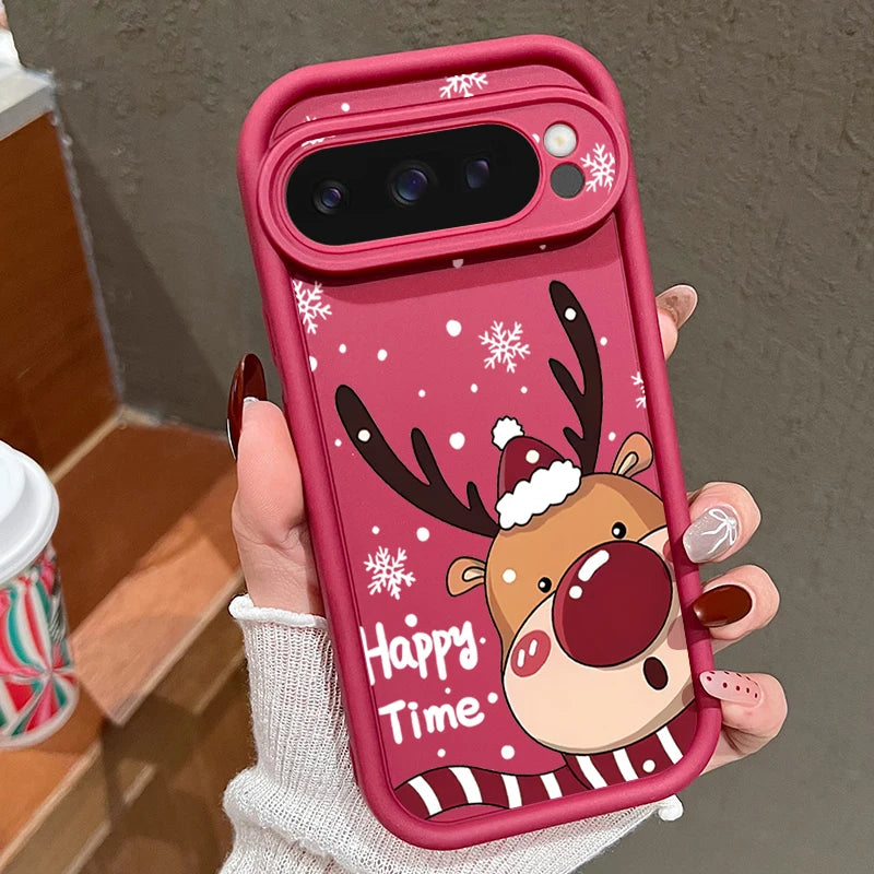 Soft TPU Christmas case for Google Pixel 7, 8 and 9 series, shockproof, flexible, perfect fit with deer motif, non-slip silicone case