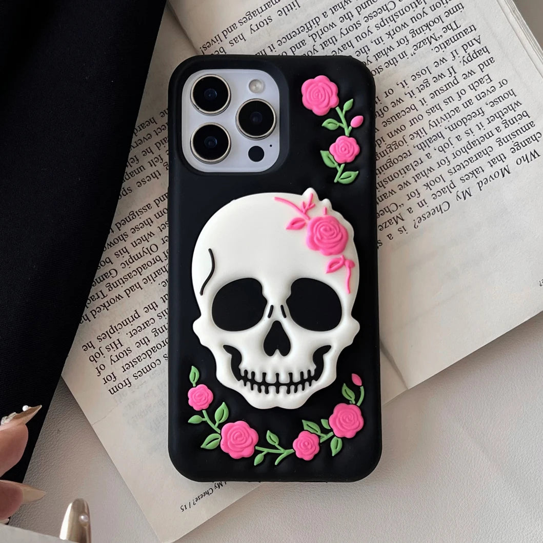 Horror Rose Schädel Hülle mit Ständer für iPhone