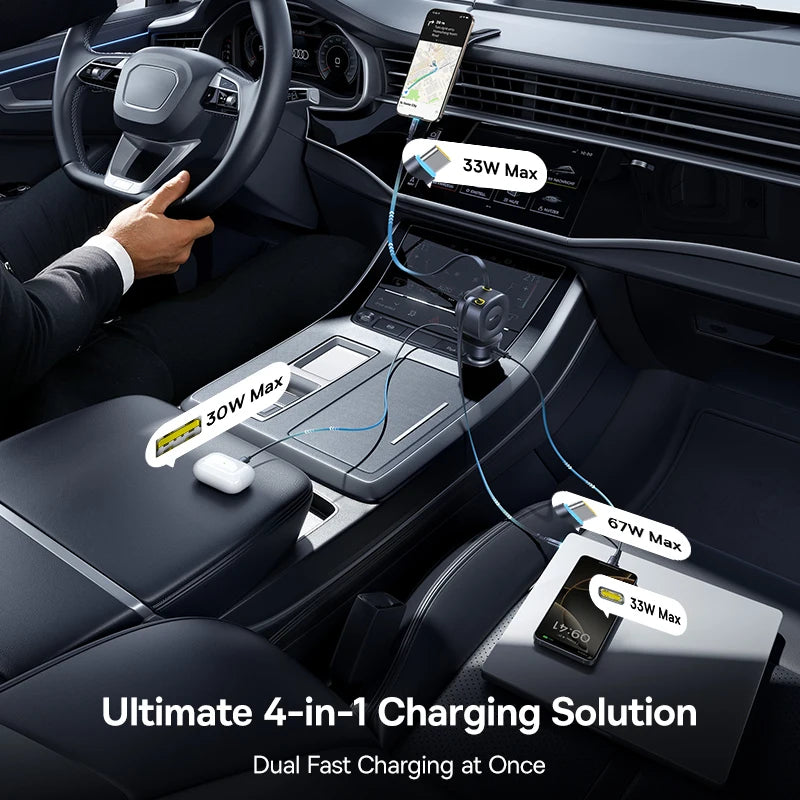 Baseus 100W Autoladegerät Dual Typ-C 4 Ports