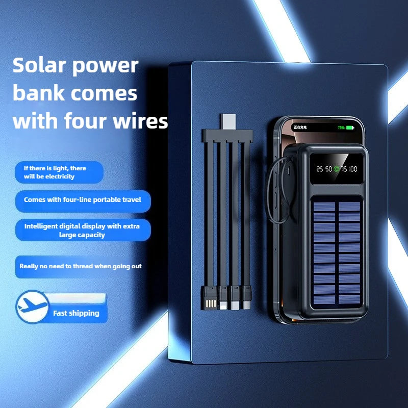 Solar power bank with LED light and portable battery