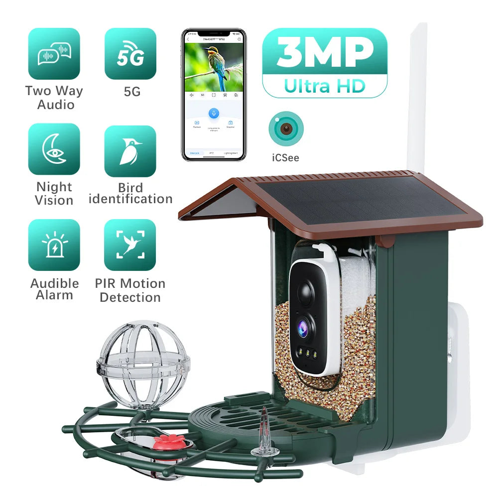3MP Smart Vogelhaus Kamera mit 5G WLAN & Nachtsicht