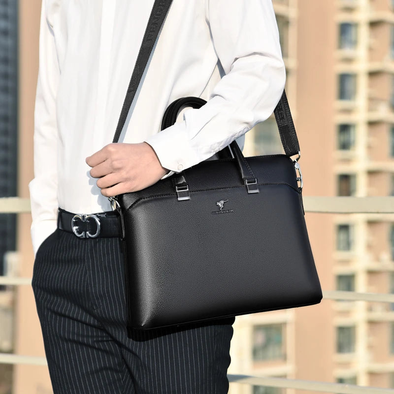 Branded leather briefcase for men, 15.6 inches