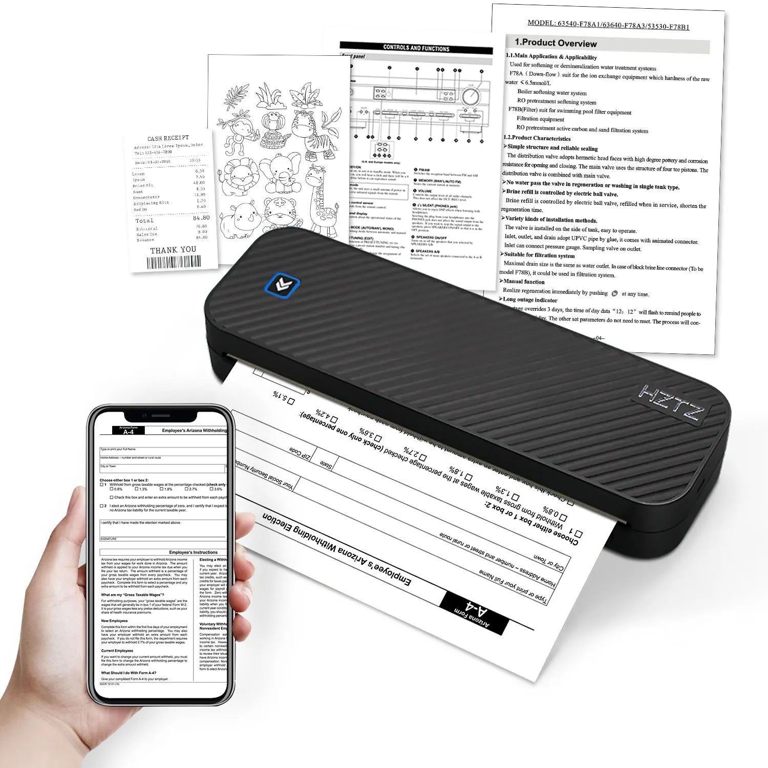 Portable Bluetooth A4 thermal printer, paperless