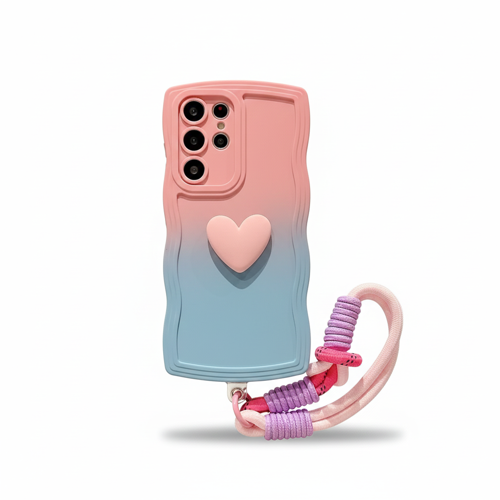 Gradient Wave Lanyard Case with Heart Handle