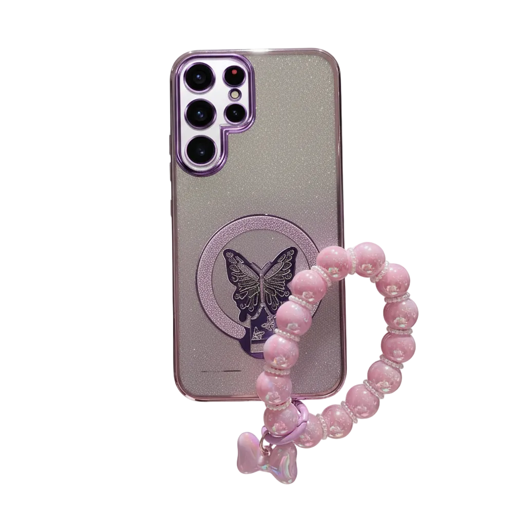 Butterfly Glitter Case with Grip for Galaxy S25