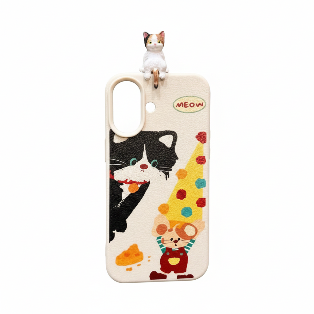 3D Katzen Leder Hülle für iPhone 17 & 16