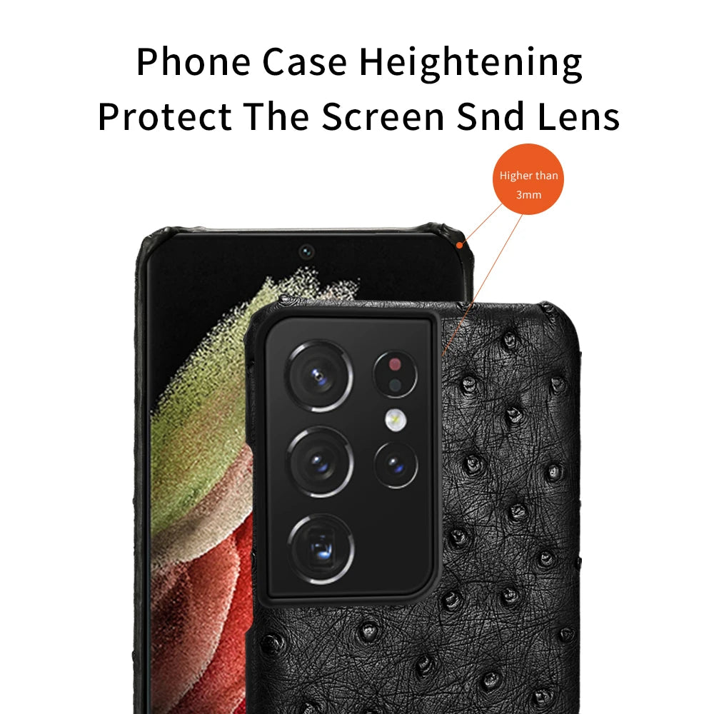 Ostrich Leder Handyhülle für Samsung S25