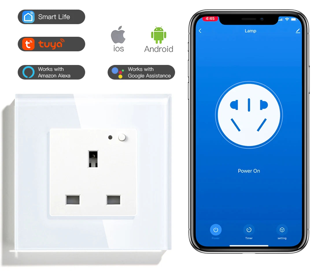 UK wall socket glass panel smart 13A