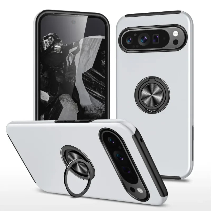 Magnetische Ringhalter-Telefonhülle für Google Pixel 9 8 7 Pro XL 9A 8A 7A 6A mit Ständer, stoßfeste Kunststoff-Hartschale