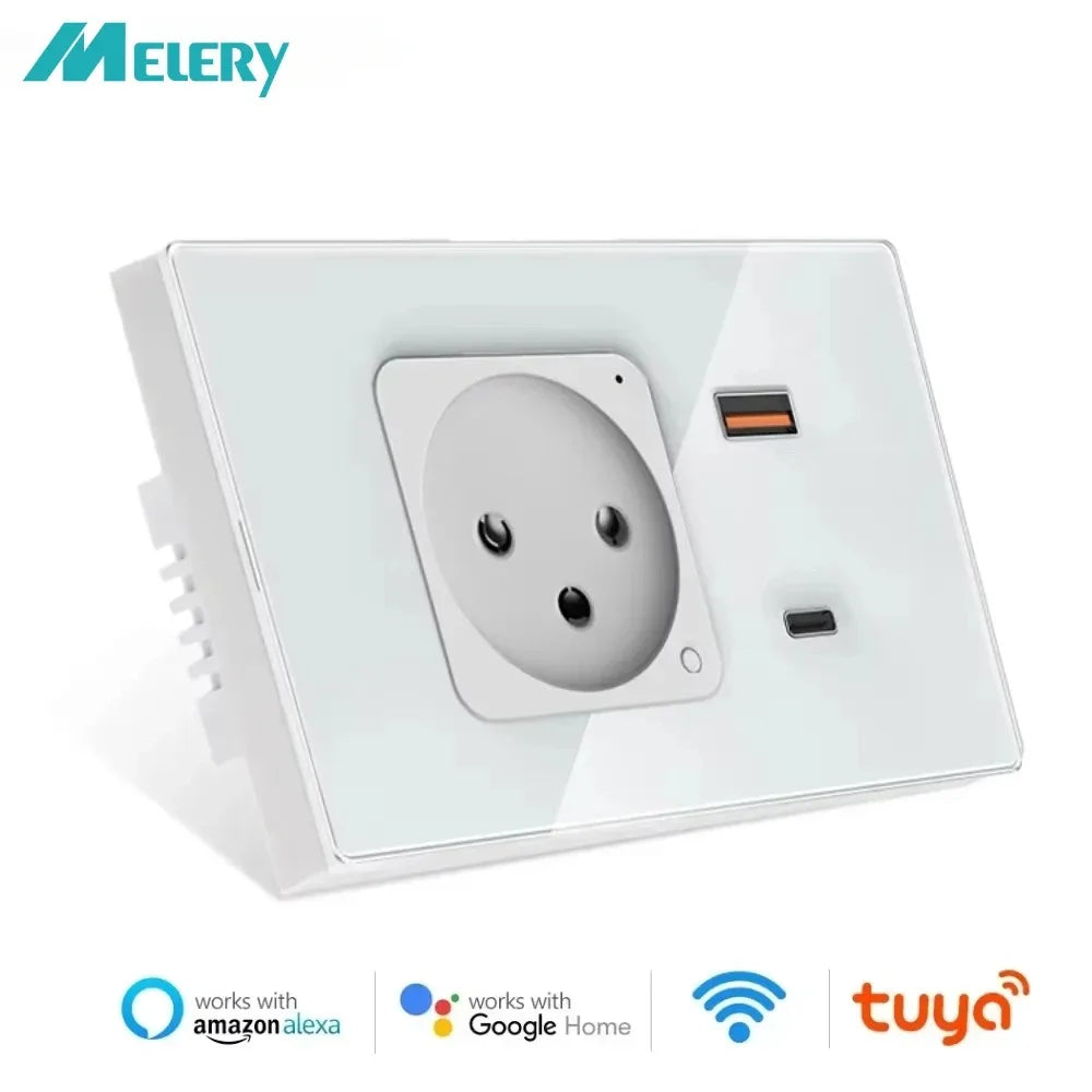 Smart WiFi socket EU USB Type-C 30W Glass Alexa control