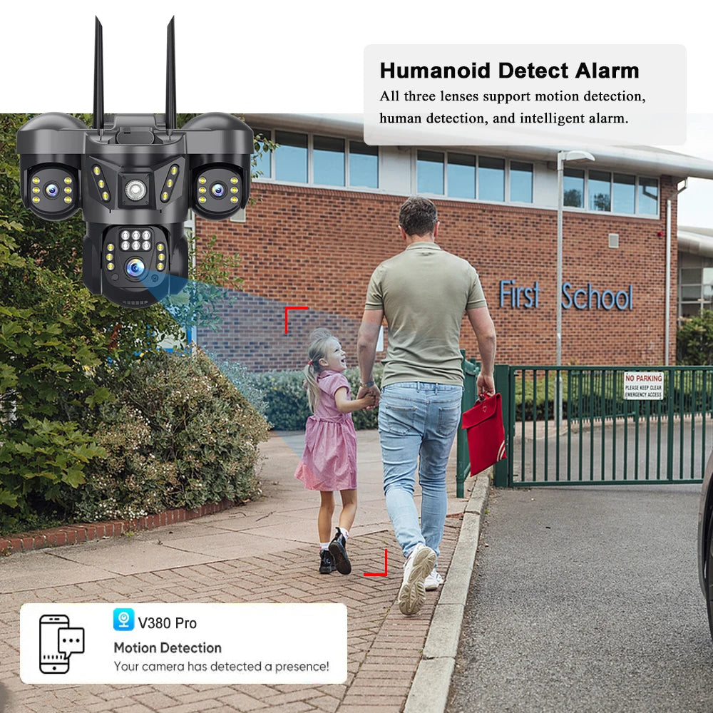 12MP 6K Outdoor IP Camera with 3 Lenses &amp; PTZ