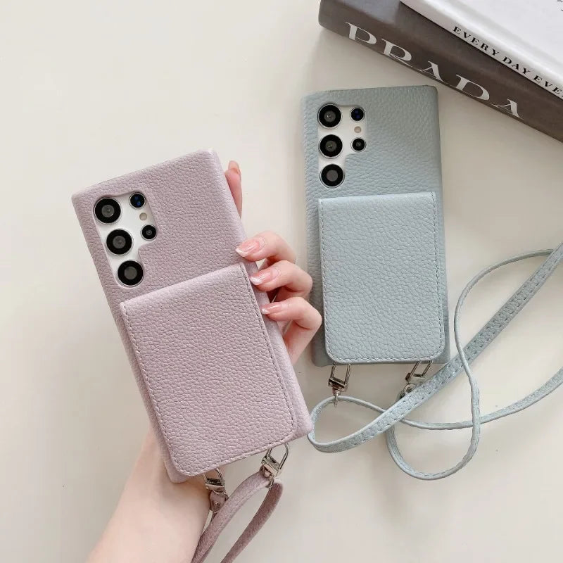 Crossbody Lederhülle mit Brieftasche für Samsung