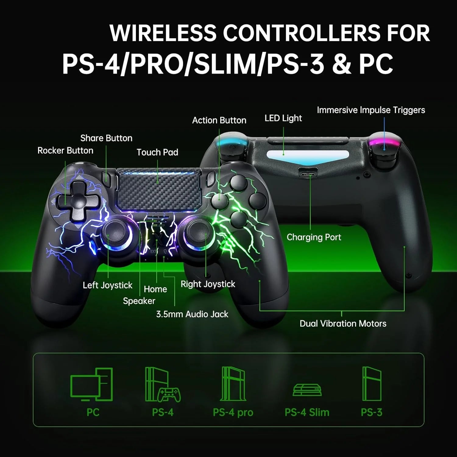 RGB Wireless Controller for PS4 &amp; PC with Hall Joystick