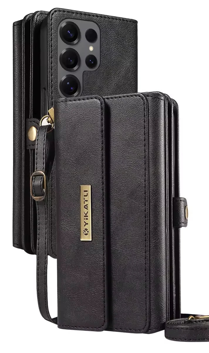 Leather wallet/shoulder bag with case for Samsung Galaxy