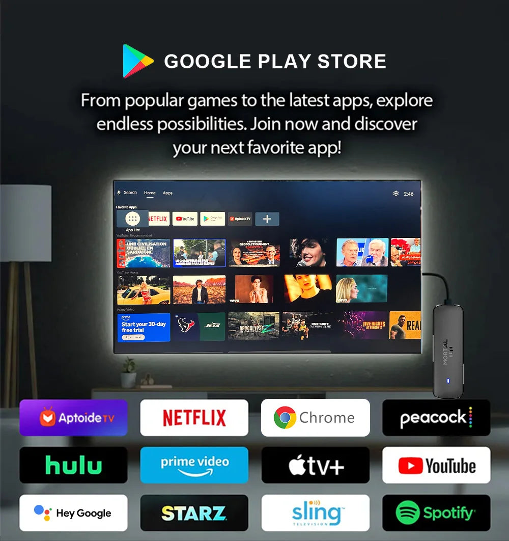 Android 14 TV Stick with 4K Ultra HD streaming