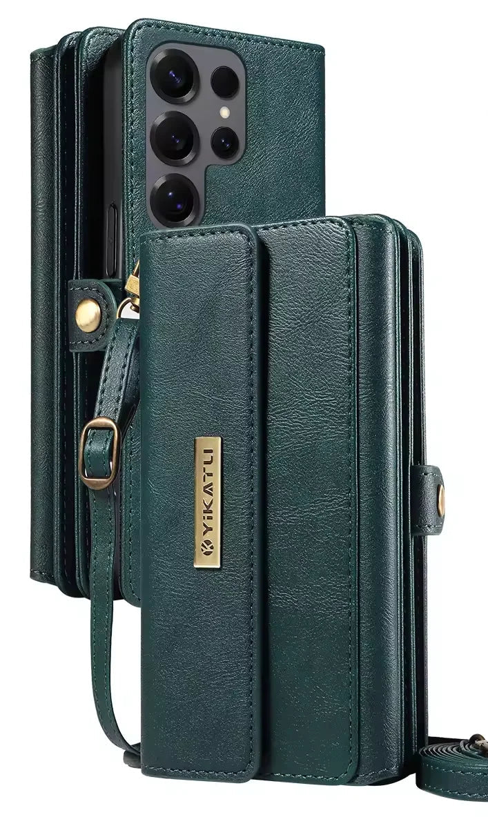 Leather wallet/shoulder bag with case for Samsung Galaxy