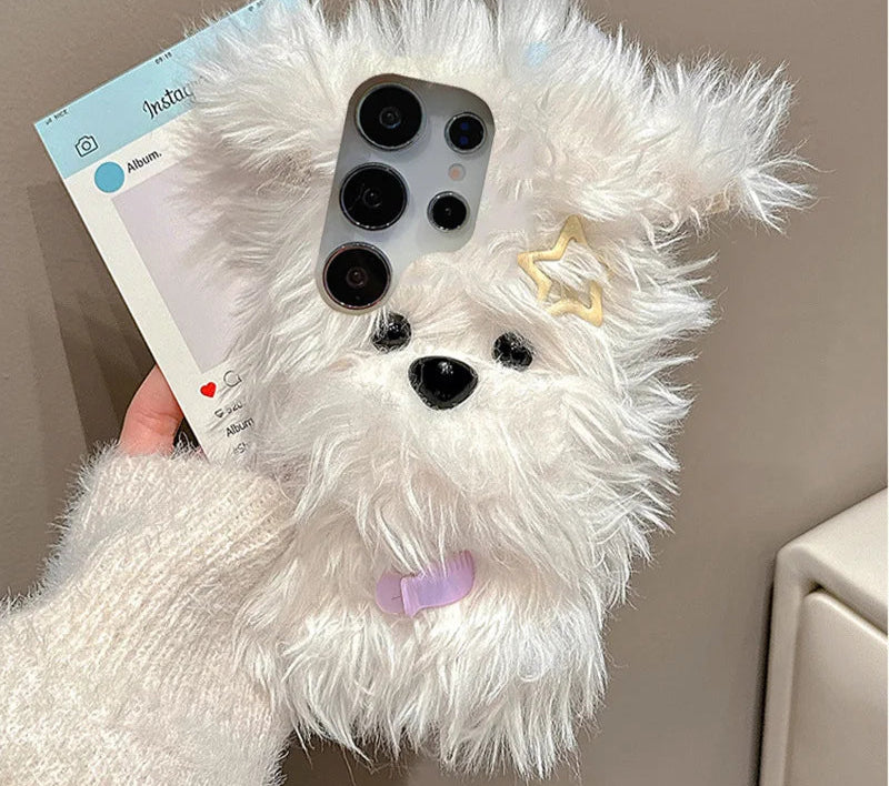 Flauschige Welpenhülle mit Schleife für Samsung