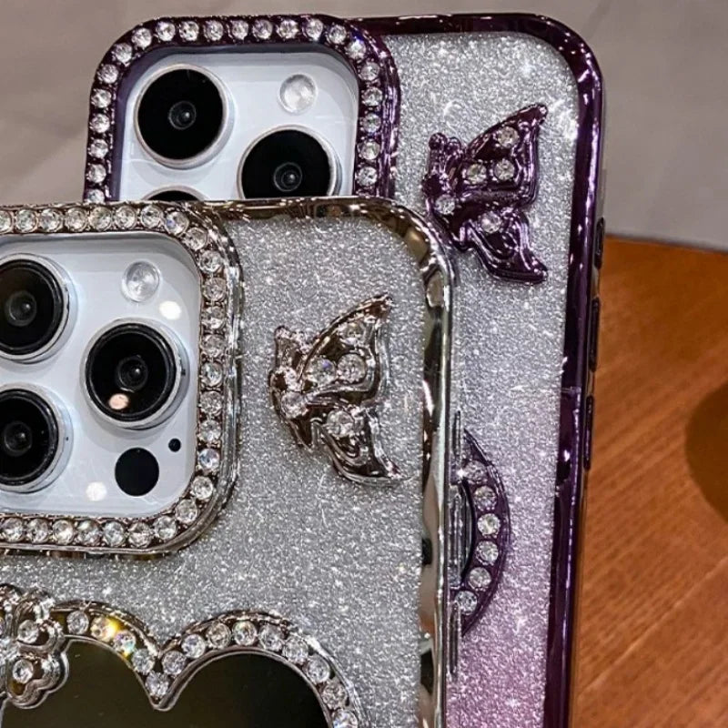 Herz Make-up Spiegelhülle mit Glitzer für iPhone 17