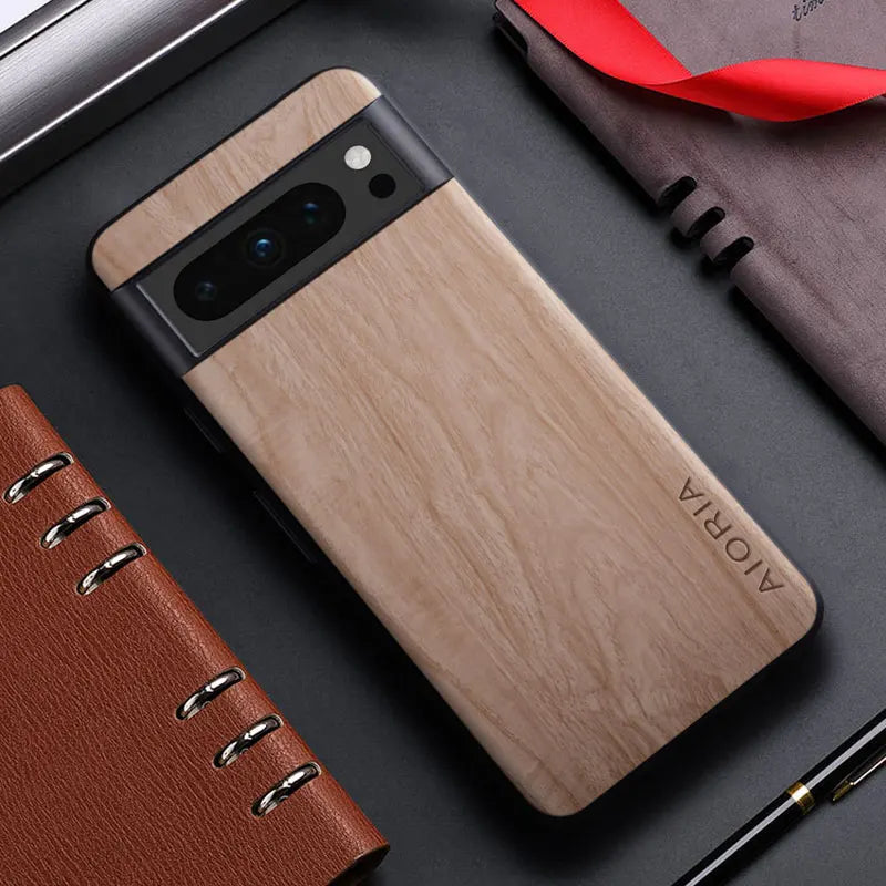 Bambus Holz PU Leder Hülle Pixel 8 Pro