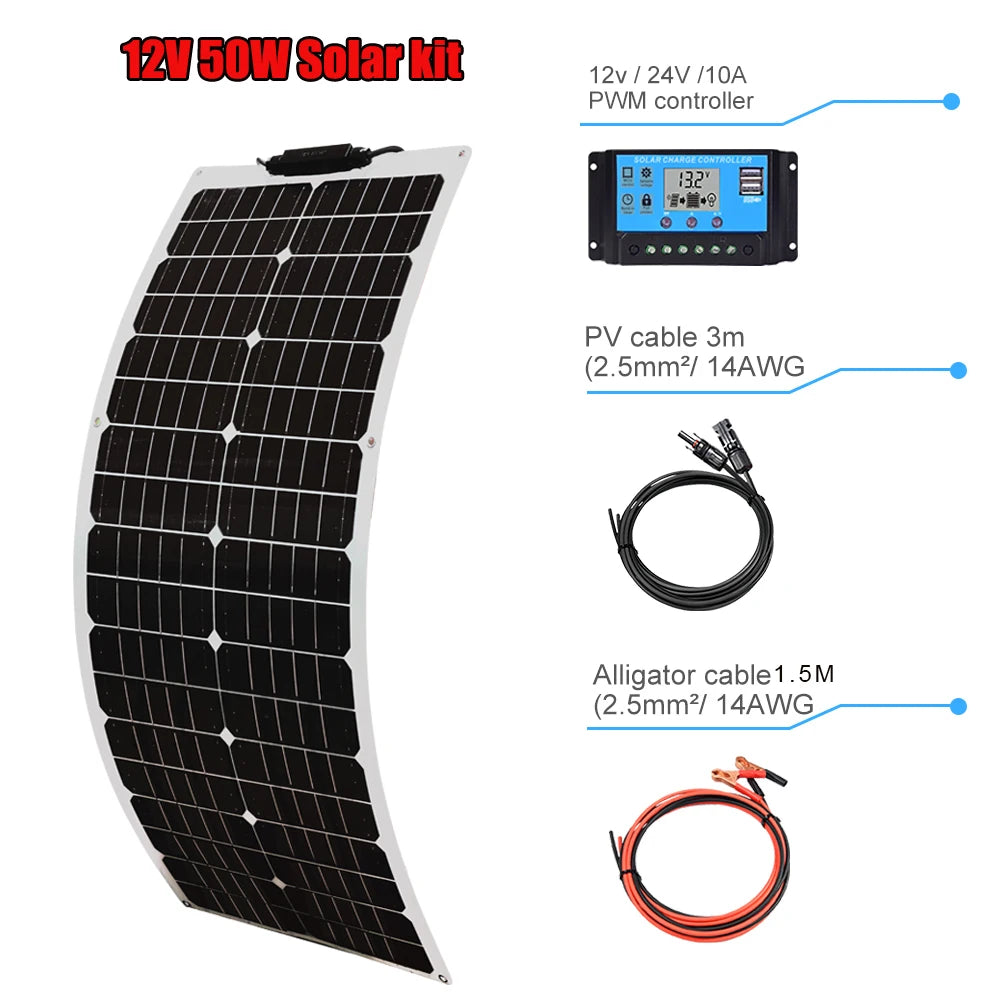 50W 12V Solar Panel Starter Kit for Motorhomes &amp; Campers