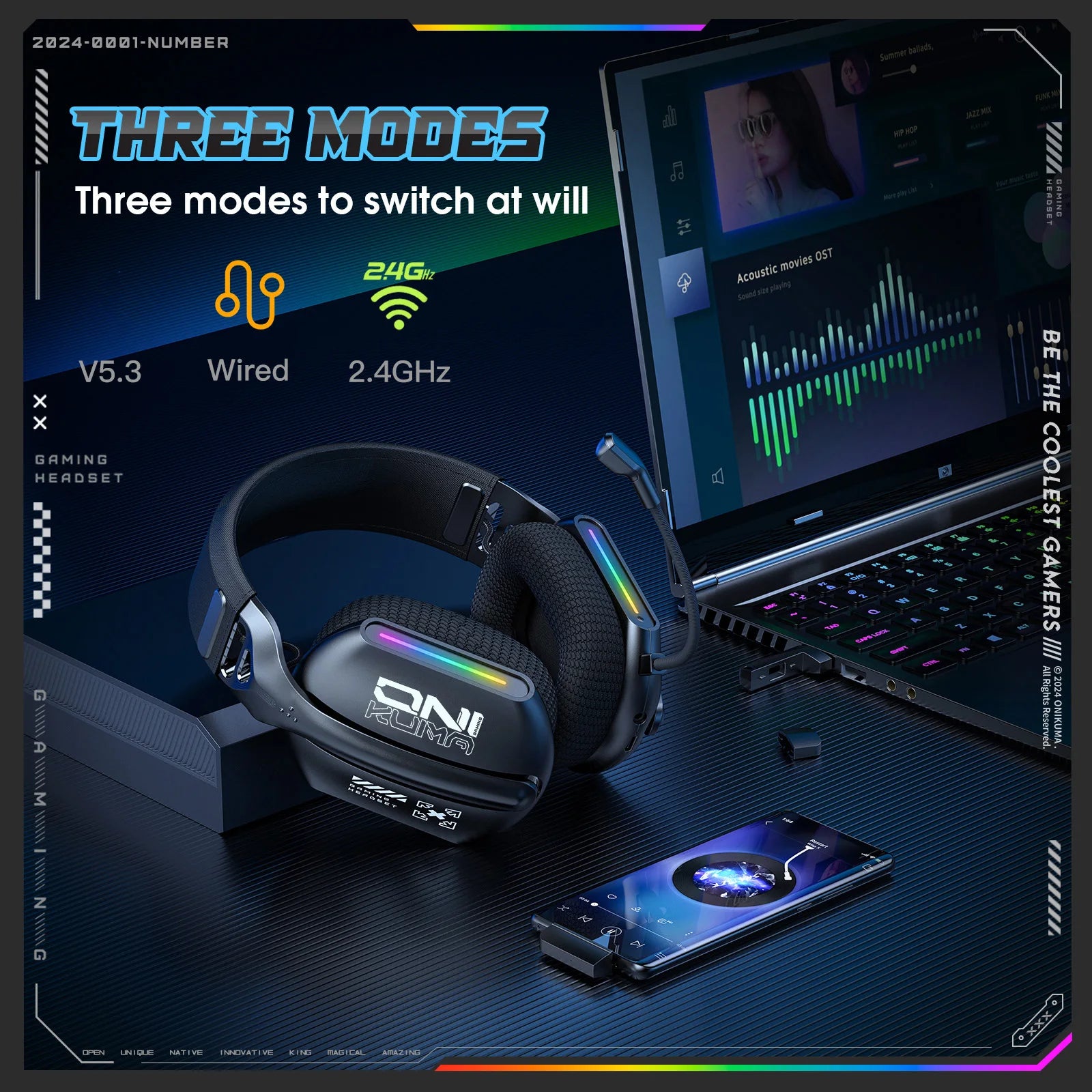 ONIKUMA GT808 Gaming-Headset mit RGB