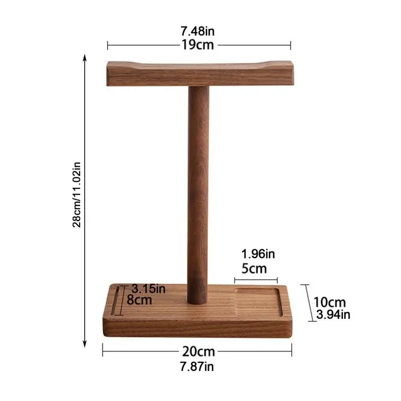 Solid wood headphone stand, walnut, for desk