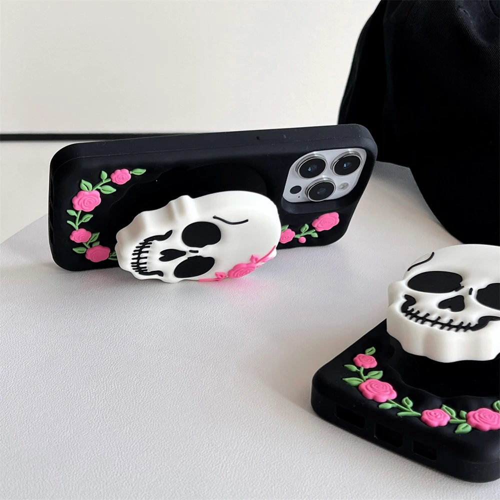 Horror Rose Schädel Hülle mit Ständer für iPhone