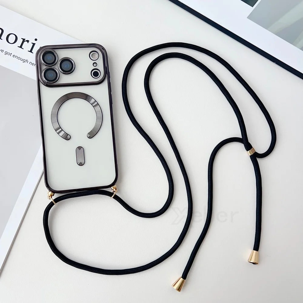 iPhone Hülle mit Magnet & Band – Transparent & Soft