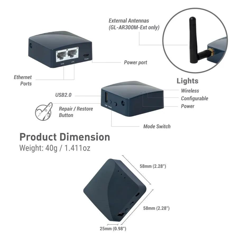 GL.iNet AR300M16 Mini Reise-Router WLAN