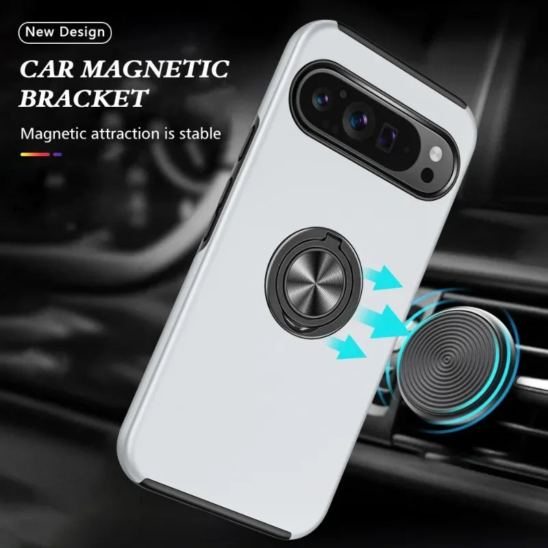 Magnetische Ringhalter-Telefonhülle für Google Pixel 9 8 7 Pro XL 9A 8A 7A 6A mit Ständer, stoßfeste Kunststoff-Hartschale