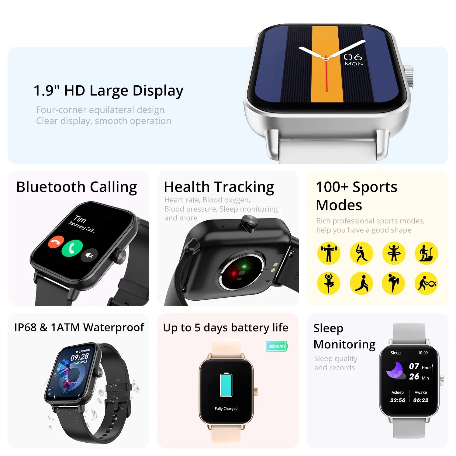P81 Smartwatch mit Anruf & 1,9" Display