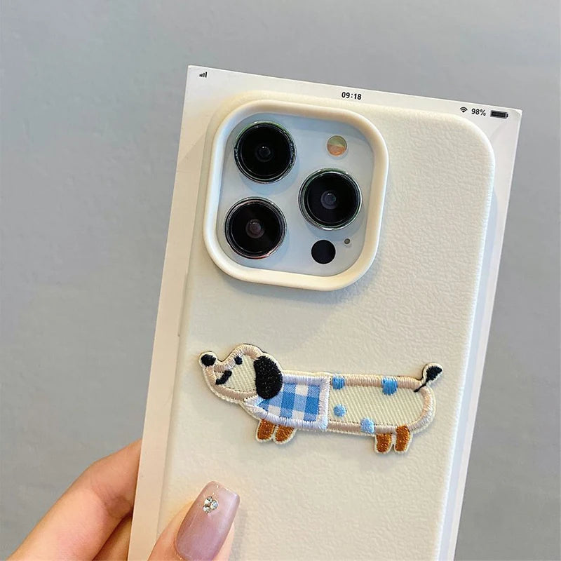 Süße 3D Hund Handyhülle mit Stickerei für iPhone