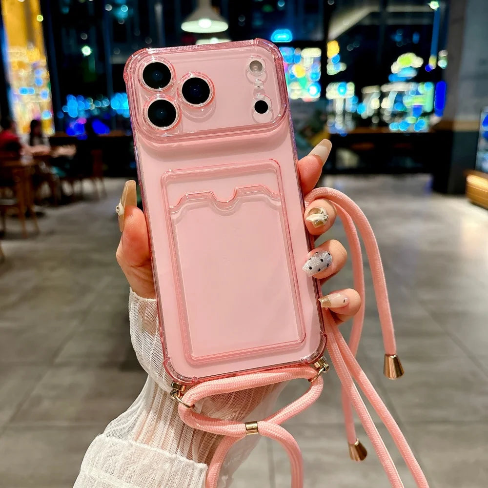 iPhone Kartenhülle mit Band – Klar & Praktisch