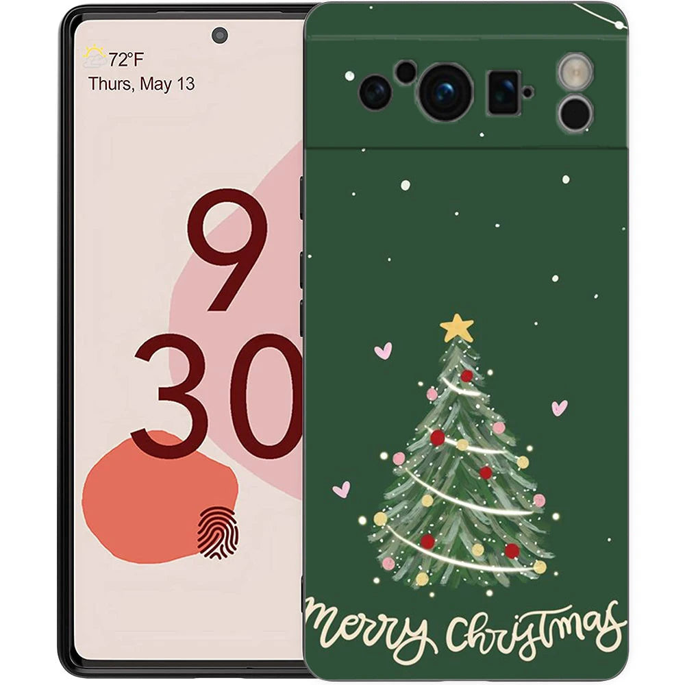 Stylish Merry Christmas TPU case for Google Pixel 9 Pro XL, half-wrapped, 360-degree protection, shockproof, scratch-resistant, non-slip, cartoon animal anime design