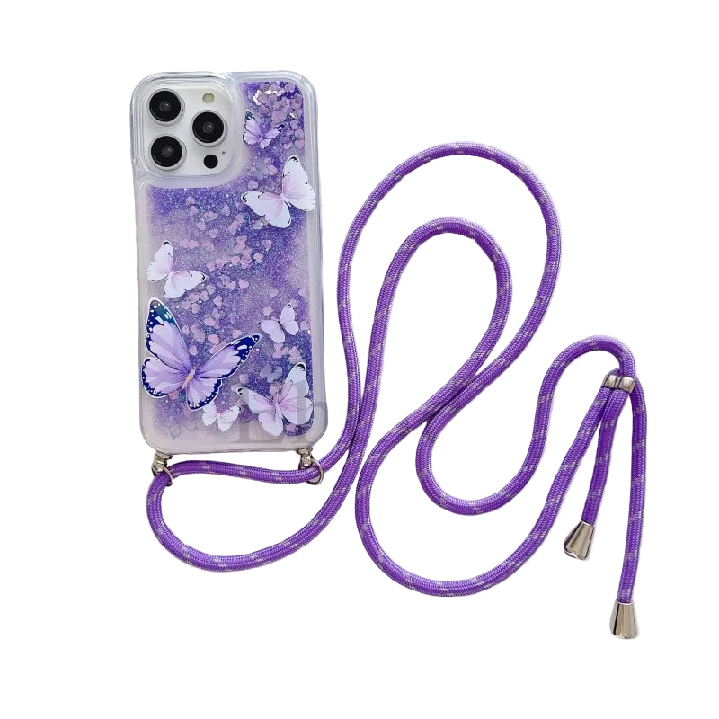 Glitzer Lanyard Hülle für iPhone 17 mit Schmetterling
