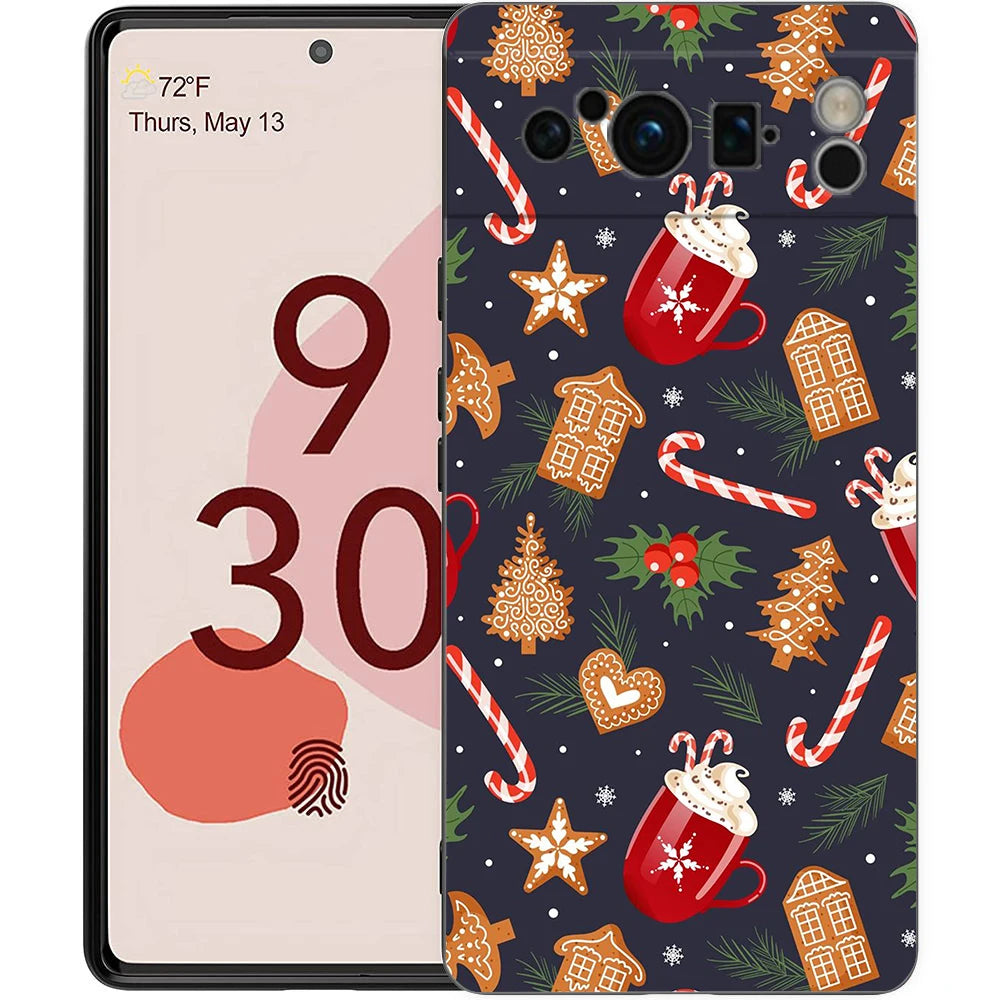 Pixel 9 8 Case Cartoon Silicone TPU Half Wrap Christmas Case